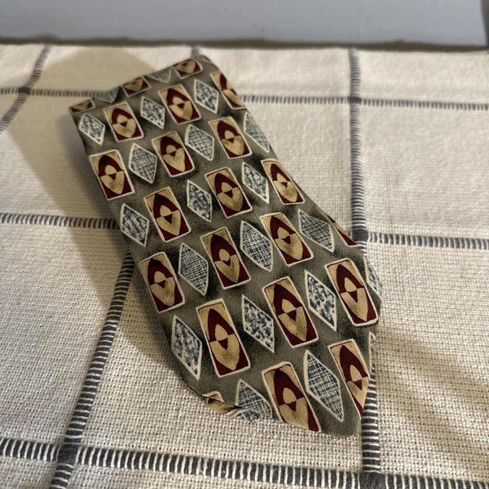 Brooks‎ Brothers Makers Vintage Tie Sage Maroon Multicolor  Geometric  Silk
